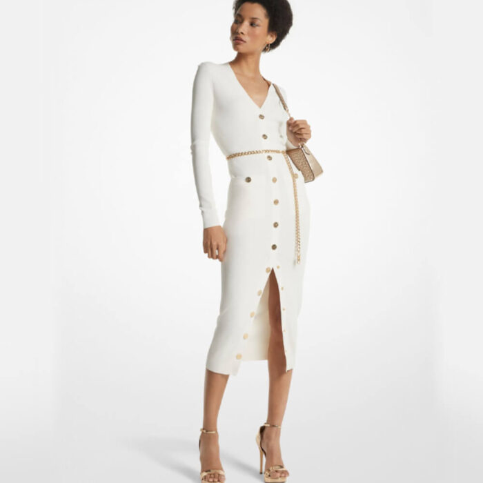 Enchanting Midi White Chambray Dress