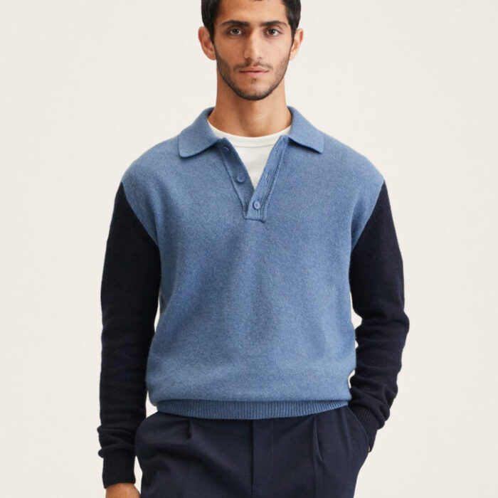 Cashmere wool knit polo shirt